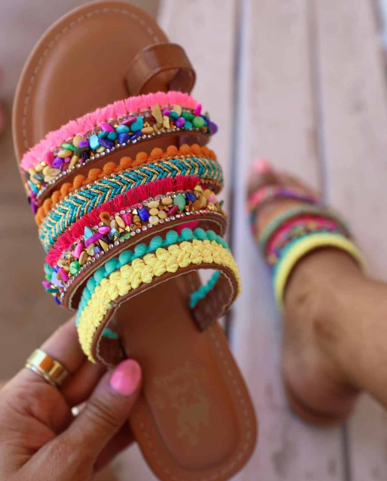 Boho and Neon Sandals